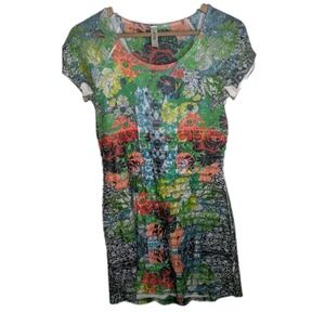 Cubism Short Sleeve Floral Artsy Sheath Summer Dress Small Lightweight
